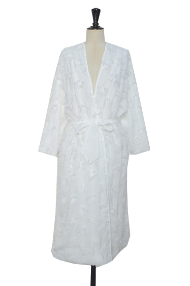 Grossiste Lily White - Kimono long avec froufrou et ceinture