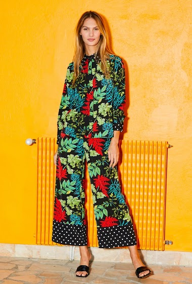 Wholesaler Lily White - Tropical printed wide leg pants