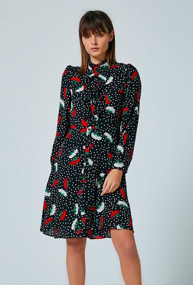Wholesaler Lily White - Flower printed polka dot dress