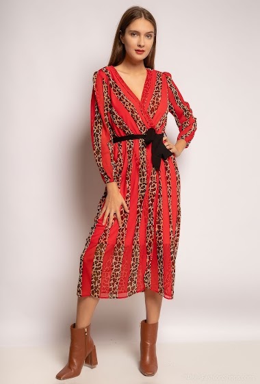 Wholesaler 17 AUGUST - Dress with leopard print stripes