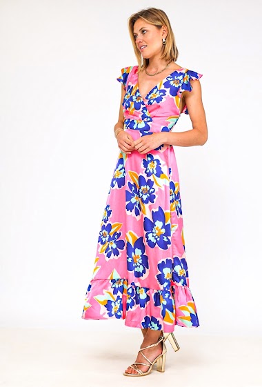 Wholesaler Lily White - Flower printed wrap dress