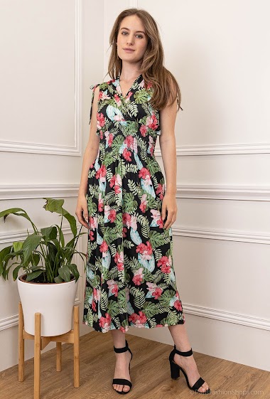 Wholesaler A BRAND - Tropical printed wrap dress