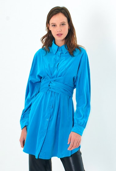 Grossiste A BRAND - Robe Chemise Courte Nouée en Velour