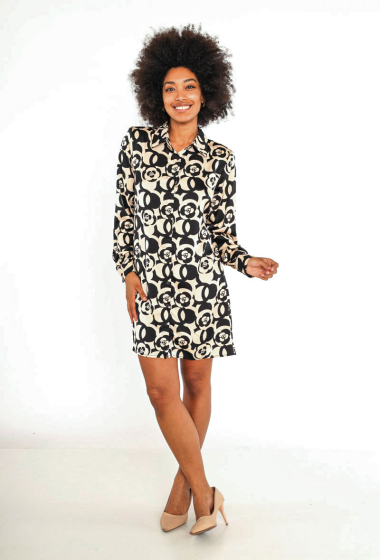 Wholesaler Lily White - Short silky printed shirt dress