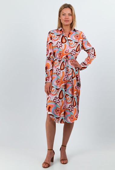 Wholesaler Lily White - Printed Shirt Dress