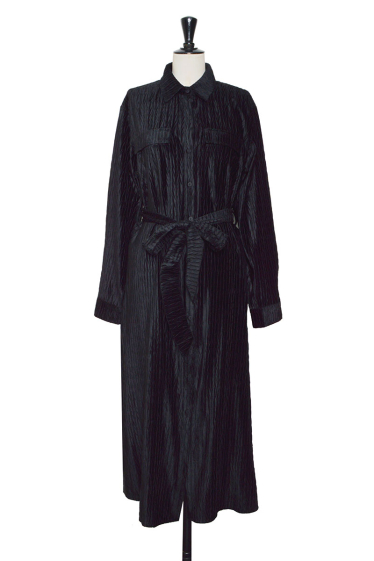 Wholesaler Lily White - Long shirt dress in textured velvet with belt