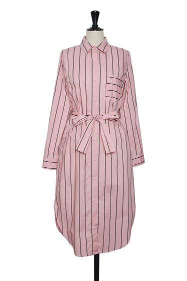 Wholesaler Lily White - Striped Cotton Shirt Dress