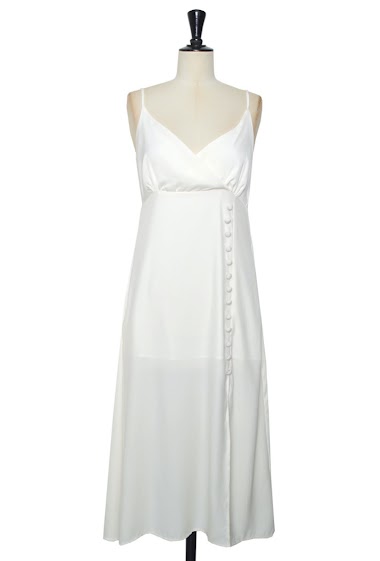 Wholesaler Lily White - Maxi sleeveless satin dress with buttons