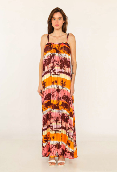 Wholesaler Lily White - Long printed dress with crossed straps in the back