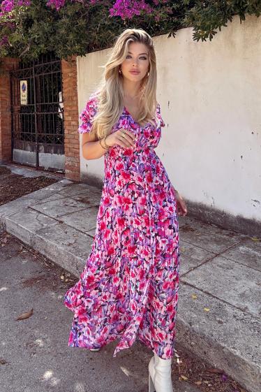 Wholesaler Lily White - Long Short Sleeve Printed Dress