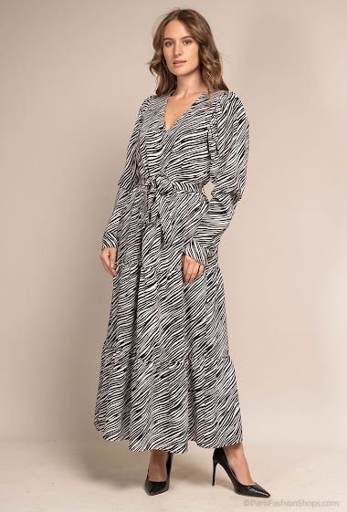 Wholesaler Lily White - Maxi Dress with Zebra Print and Belt
