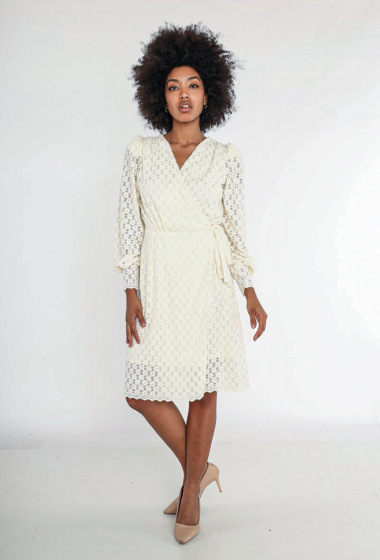 Wholesaler Lily White - Mid-length wrap dress in soft lace knit