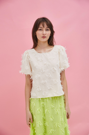 Wholesaler Lily White - Short-sleeved top in embossed fabrics