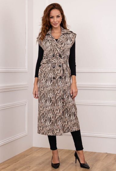Wholesaler Lily White - Sleeveless zebra print trench coat with belt
