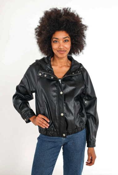Wholesaler Lily White - Hooded faux leather jacket