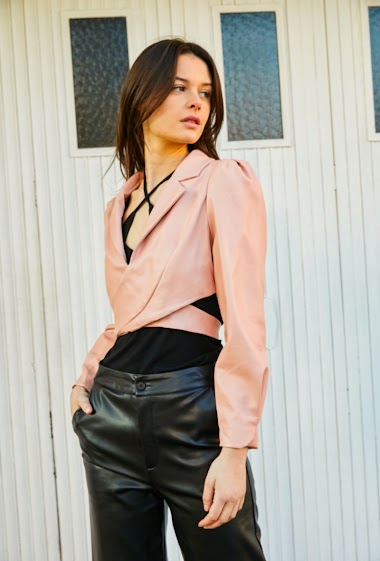 Knotted cropped fake leather jacket