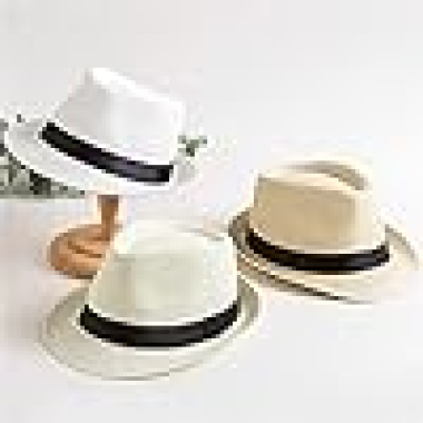 Wholesaler LINA - Lot of light beige Fedora straw hats, summer hat for men
