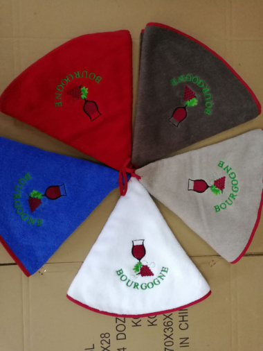 Wholesaler LINA - Set of embroidered tea towel hand towels - BURGUNDY wine glass