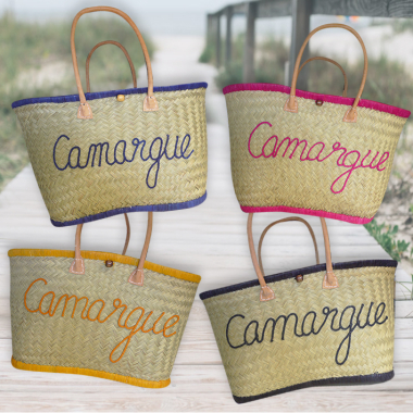 Wholesaler LINA - Handcrafted basket embroidered pattern "Camargue" in woven aravoula