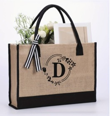 Wholesaler LINA - Jute tote bag First name initial - D