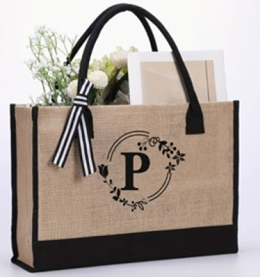 Wholesaler LINA - Jute tote bag First name initial - P