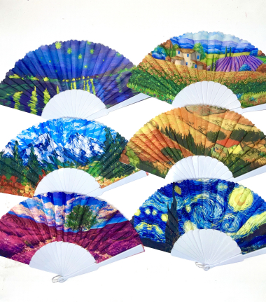 Wholesaler LINETA - 1 flower printed wooden fan