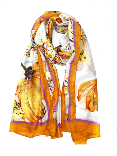Großhändler LINETA - LN-25 Schal mit Blumendruck und Vergoldung