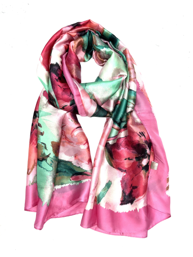 Wholesaler LINETA - LN-27 Floral print silk touch scarf