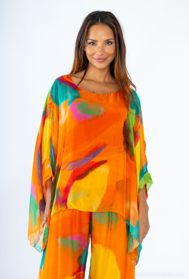 Mayorista SHYLOH - Blusa de seda estampada de colores
