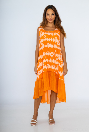 Wholesaler SHYLOH - Long bi-material linen/silk dress with print and pockets