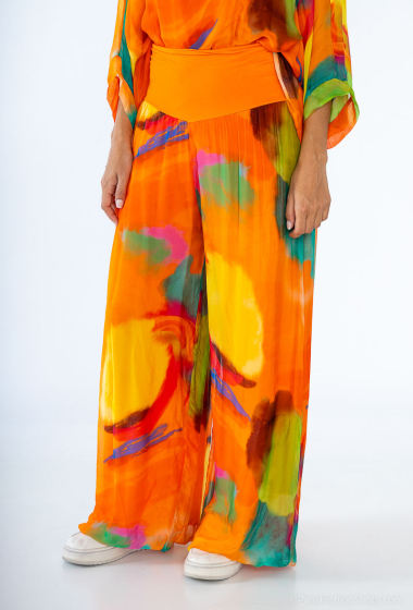 Grossiste SHYLOH - Pantalon en soie imprimé couleurs