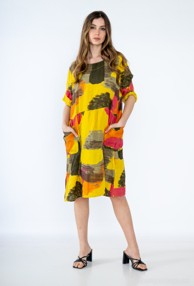 Grossiste SHYLOH - Robe en lin imprimé couleurs