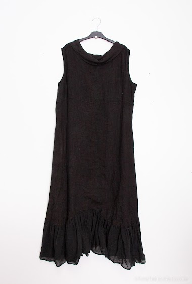 Großhändler SHYLOH - Langes Kleid aus Bimaterial mit großem Kragen und Taschen, ärmellos
