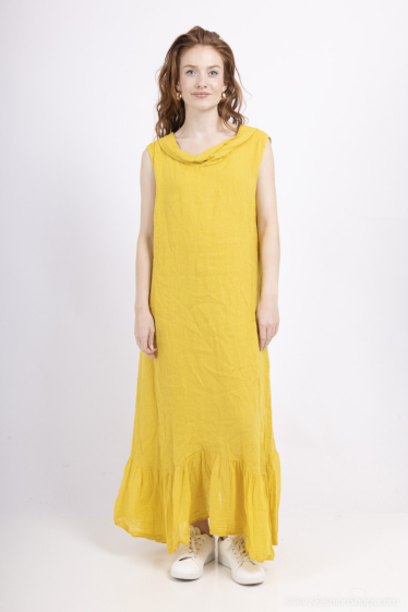 Wholesaler SHYLOH - Long bi-material dress with large collar and pockets, sleeveless