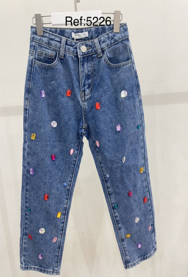 Wholesaler LOEVIA - girl's jeans with rhinestones
