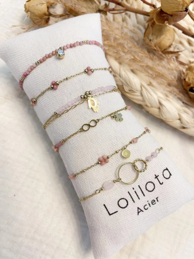 Grossiste Lolilota - 6 bracelets à breloques en acier inoxydable
