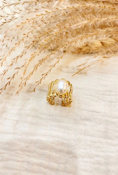 Wholesaler Lolilota - Ring bamboo peary pearl oval
