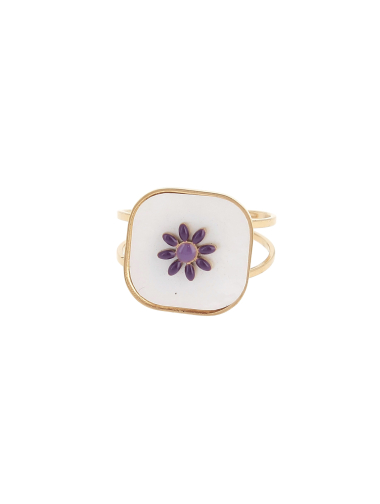 Wholesaler Lolilota - square mother-of-pearl and steel daisy ring