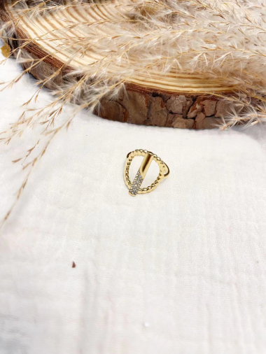Mayorista Lolilota - anillo circular barrado de diamantes de imitación de acero inoxidable