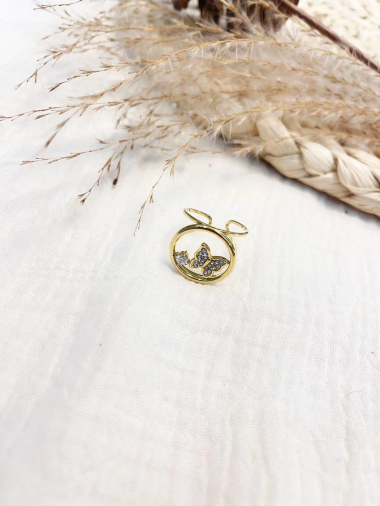 Mayorista Lolilota - anillo circular de acero con mariposa y diamantes de imitación