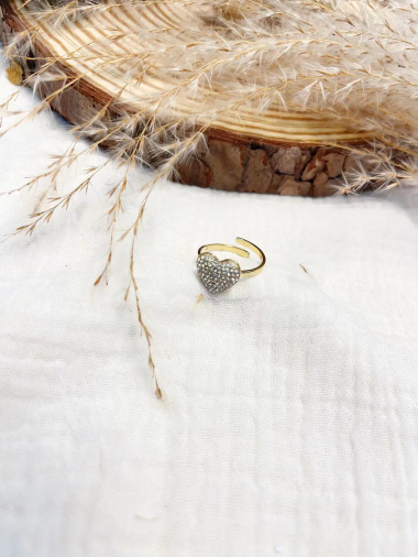 Mayorista Lolilota - anillo de acero inoxidable con forma de corazón y diamantes de imitación