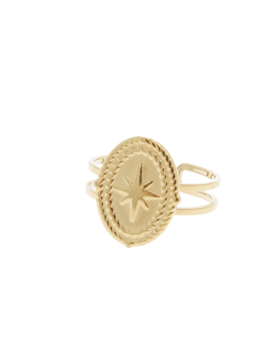 Mayorista Lolilota - anillo con medallón de estrella de acero de doble hilera