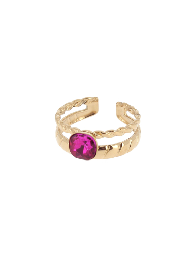 Mayorista Lolilota - anillo de acero cuadrado de doble fila con diamantes de imitación
