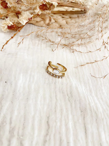 Großhändler Lolilota - Doppelreihiger Ring aus Stahl mit Strasssteinen und ovalem Stein