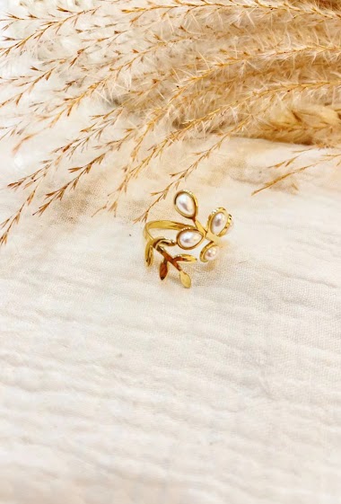 Wholesaler Lolilota - Ring leaves pearly pearl