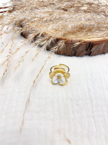 Großhändler Lolilota - dünner Ring mit einer Blume aus Edelstahl
