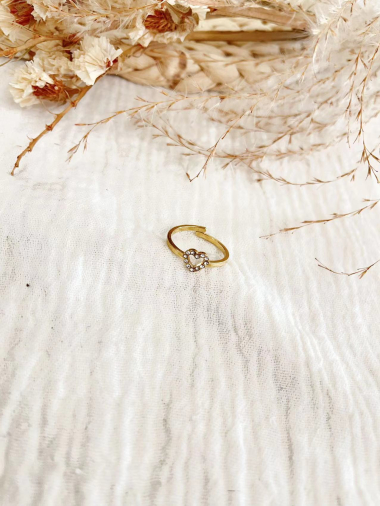 Mayorista Lolilota - anillo fino con forma de corazón y diamantes de imitación