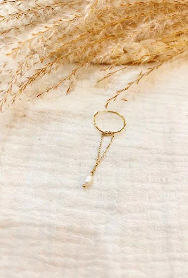 Wholesaler Lolilota - Ring thin double row chain pearl