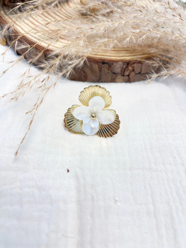 Grossiste Lolilota - bague fleur perle acrylique en acier inoxydable