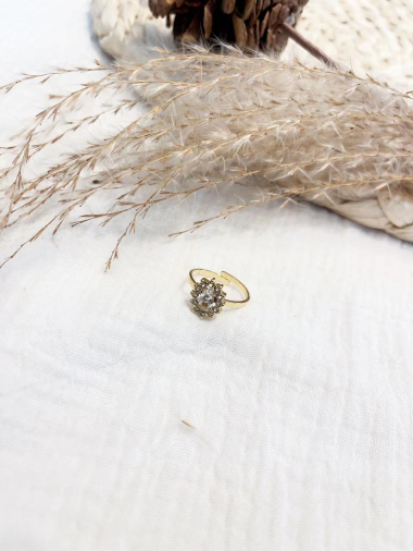 Mayorista Lolilota - anillo de flores de acero con diamantes de imitación